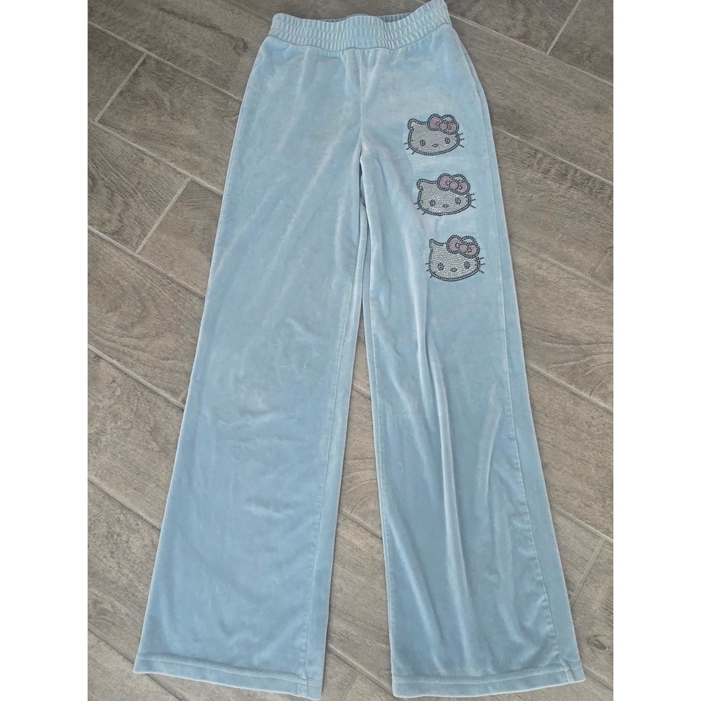 Hello Kitty x Forever 21 Track Suit‎ Pants Light Blue Velour Rhinestone Small